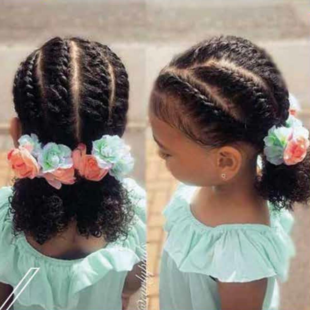 PENTEADO FÁCIL LATERAL COM ELÁSTICOS E TRANÇAS - PENTEADO INFANTIL PARA  CABELOS CACHEADOS 