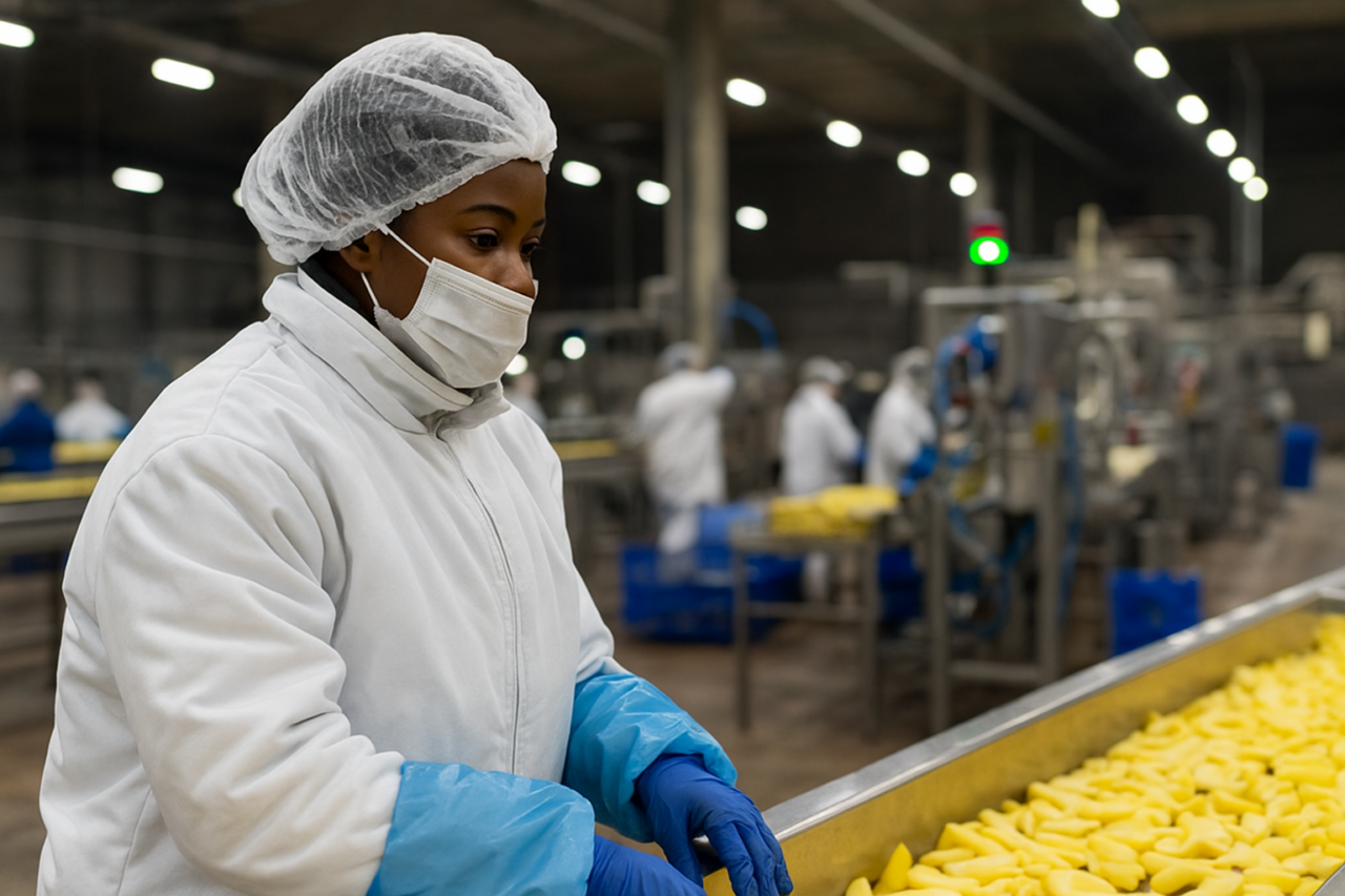 mulher negra trabalhando na indústria de alimentos