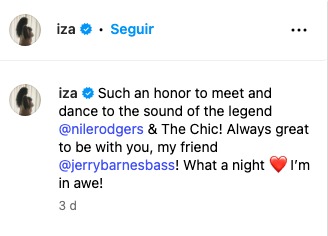 Iza, sobre o show, em seu instagram