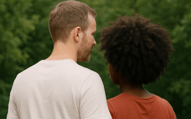 Homem branco e mulher negra (gerado por I.A)